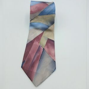 Pierre Balmain Multicolor Abstract Silk Tie in Blue, Burgundy, Beige